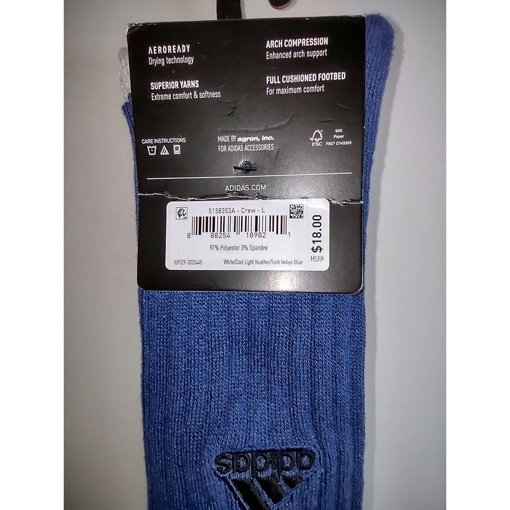 (2) Adidas Mens Cushioned Crew Socks 3 Pair Pack Shoe Size 6-12 Aeroready - Picture 8 of 9